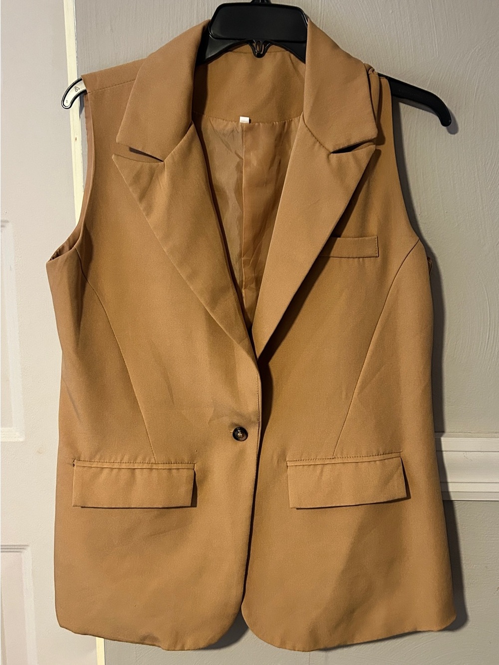 Sleeveless Tan Blazer Vest - Women Jackets & Coats